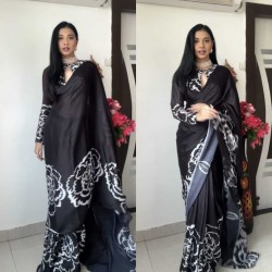 Ready to wear black rangoli silk saree